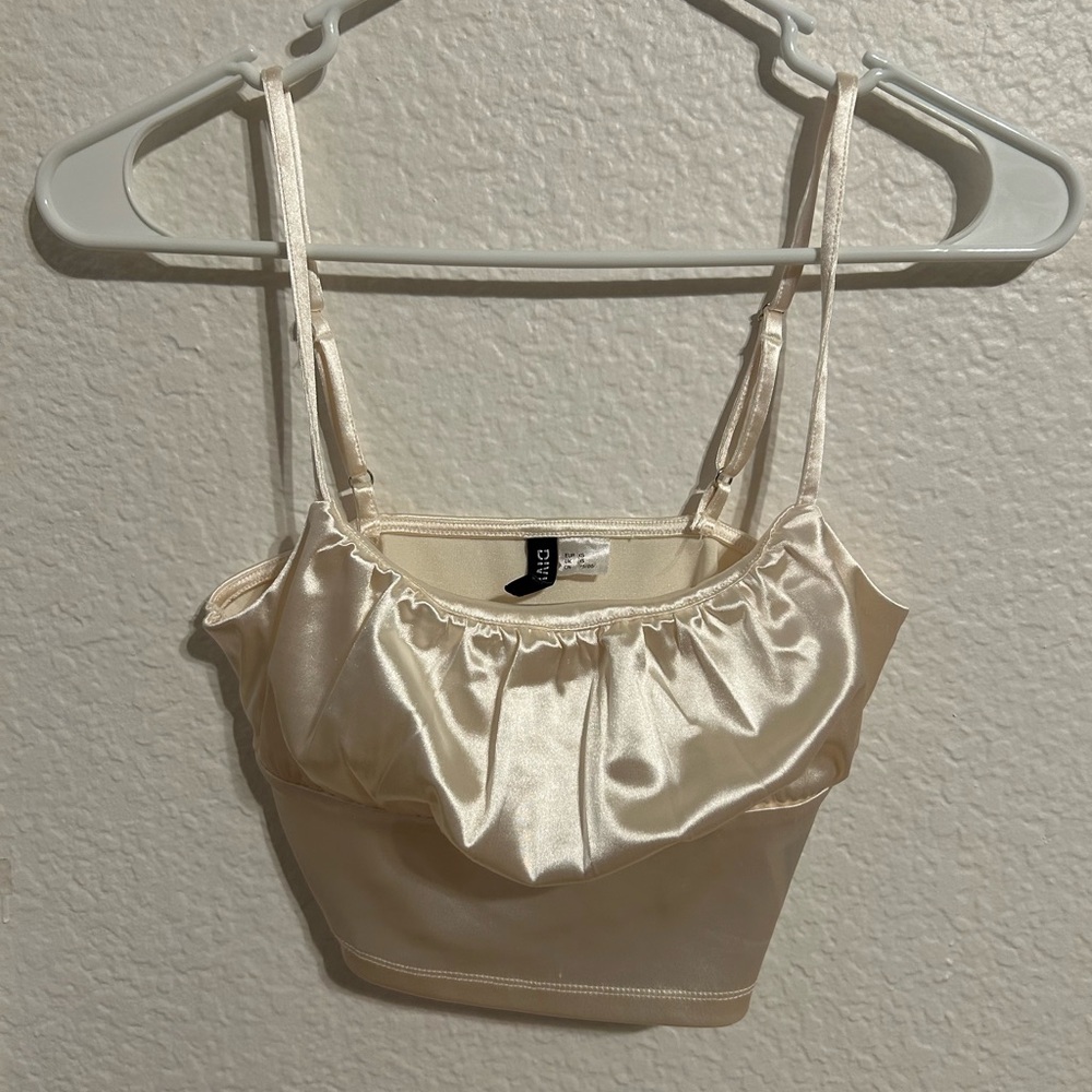 Cream Satin Crop Top